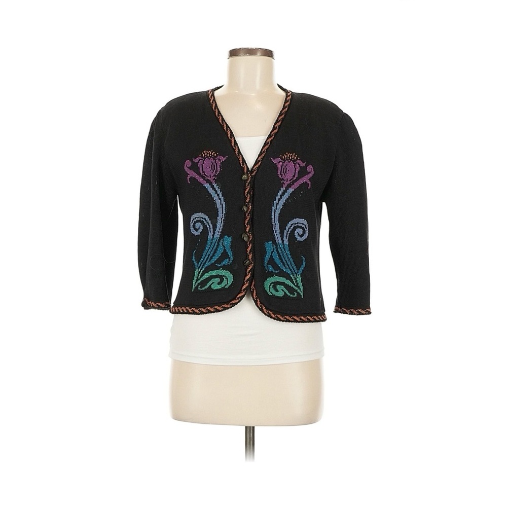 Vintage cullinane Art Nouveau Floral Embroidered Cropped Cardigan Sweater
